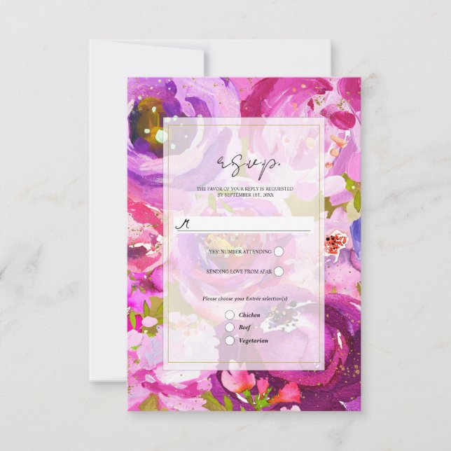Pops de rose & violet Vibrant mariage floral RSVP (Devant)