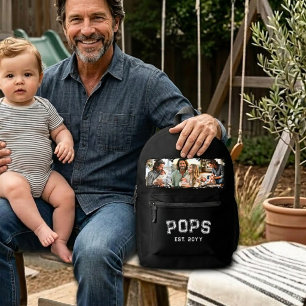 Pops Est Jahr 3 Foto-Andenken Varsity-Stil Bedruckter Rucksack