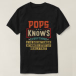 Pops Knows Everything Funny Grandpa Gift T-Shirt<br><div class="desc">Get this fun and sarcastic saying outfit for proud grandpa who loves his adorable grandkids,  grandsons,  
granddaughters on father's day or christmas,  grandparents day,  Wear this to recognize your sweet and cool grandfather in the entire world!</div>