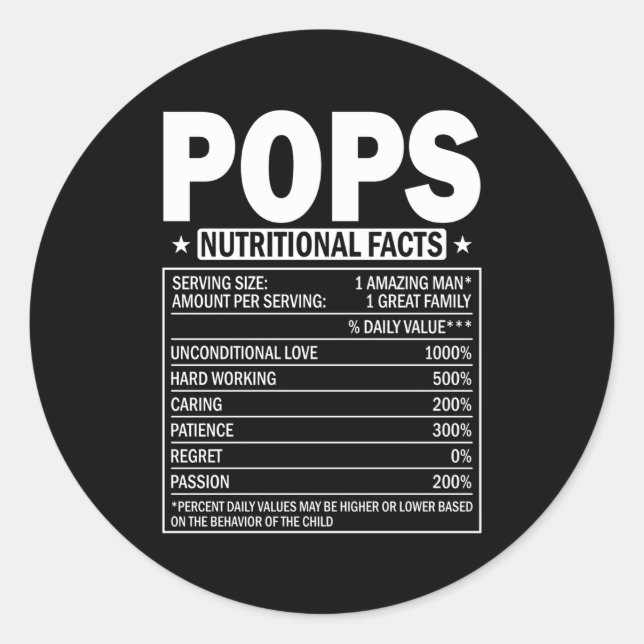 Pops Nutrition Facts Vathers Day Vater Papa Runder Aufkleber (Vorderseite)