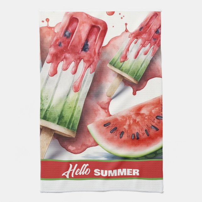 Popscles and Watermelon, HELLO SOMMER Geschirrtuch (Vertikal)