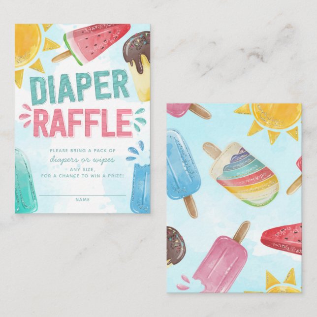 Popsicle Baby Duwer Diaper und Wipes Raffle Begleitkarte (Vorne/Hinten)