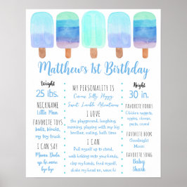 Popsicle Blue Boy Erster Geburtstag Meilenstein Poster