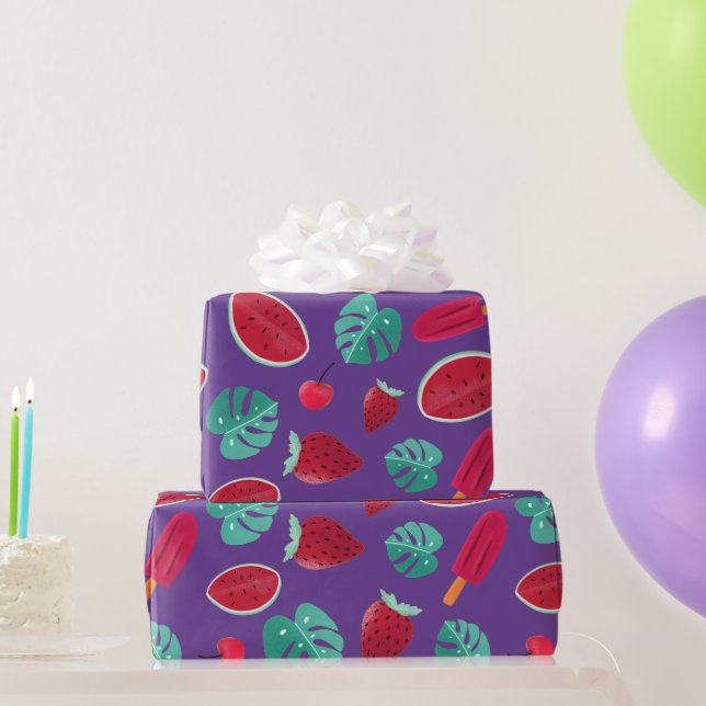 Popsicle, Cherry, Strawberry & Watermelon Blätter Geschenkpapier (Partygeschenke)