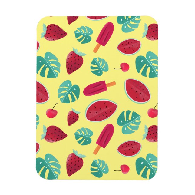 Popsicle, Cherry, Strawberry & Watermelon Blätter Magnet (Vertikal)