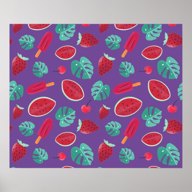 Popsicle, Cherry, Strawberry & Watermelon Blätter Poster (Vorne)