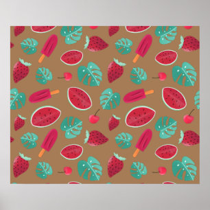 Popsicle, Cherry, Strawberry & Watermelon Blätter Poster