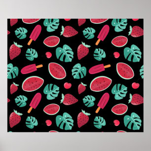 Popsicle, Cherry, Strawberry & Watermelon-Blätter Poster