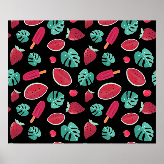 Popsicle, Cherry, Strawberry & Watermelon Blätter Poster (Vorne)