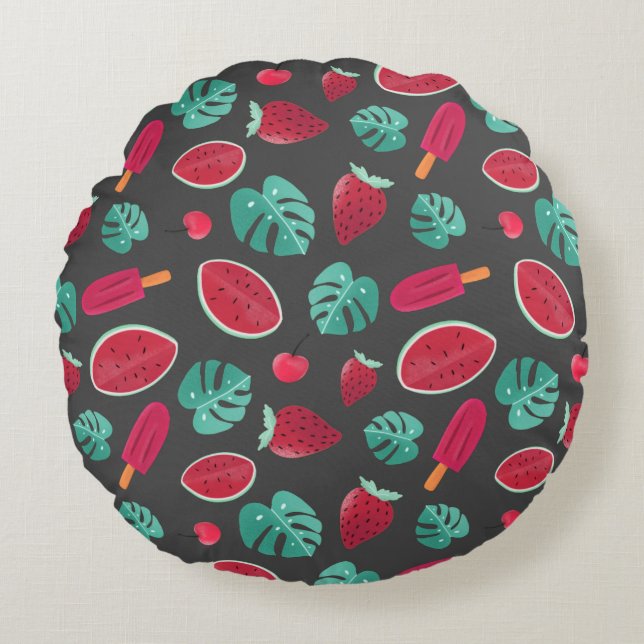 Popsicle, Cherry, Strawberry & Watermelon Rundes Kissen (Vorderseite)