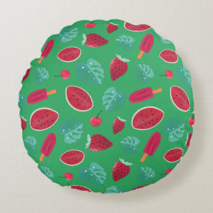 Popsicle, Cherry, Strawberry & Watermelon Rundes Kissen