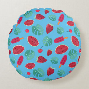 Popsicle, Cherry, Strawberry & Watermelon Rundes Kissen