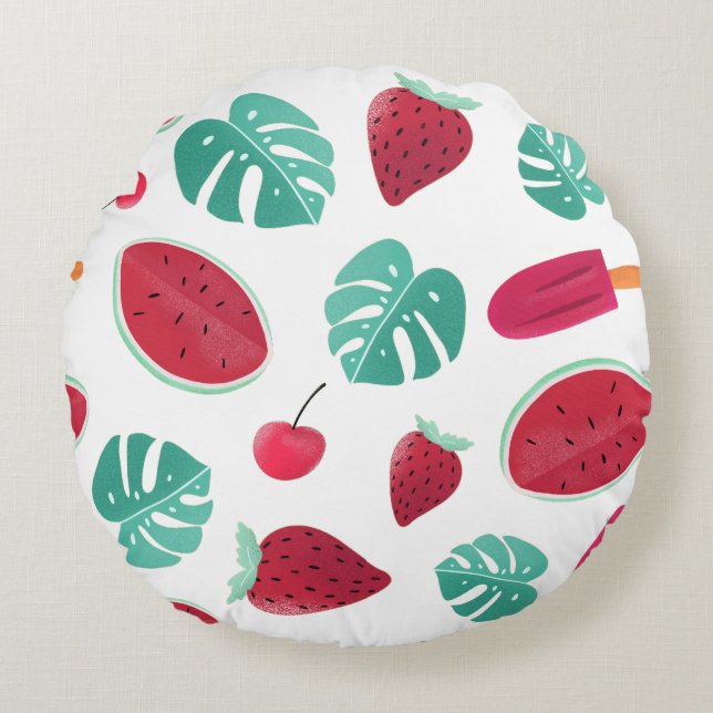 Popsicle, Cherry, Strawberry & Watermelon Rundes Kissen (Vorderseite)