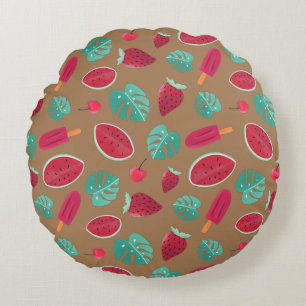 Popsicle, Cherry, Strawberry & Watermelon Rundes Kissen