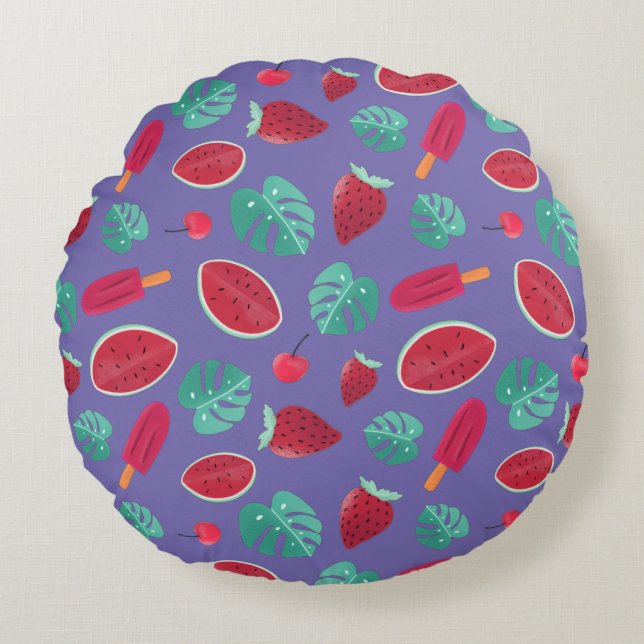 Popsicle, Cherry, Strawberry & Watermelon Rundes Kissen (Vorderseite)