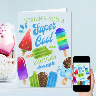Popsicle Custom Age Boy Super Cool Birthday Card Karte