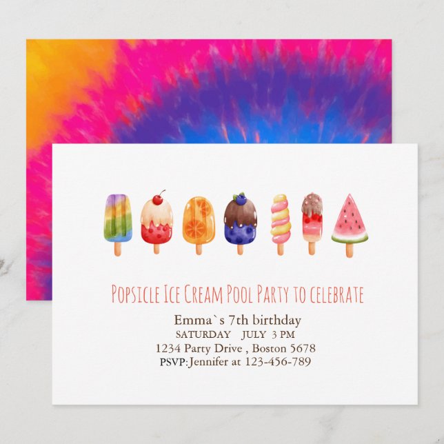 Popsicle Ice Cream PartyEinladung Einladung (Vorne/Hinten)