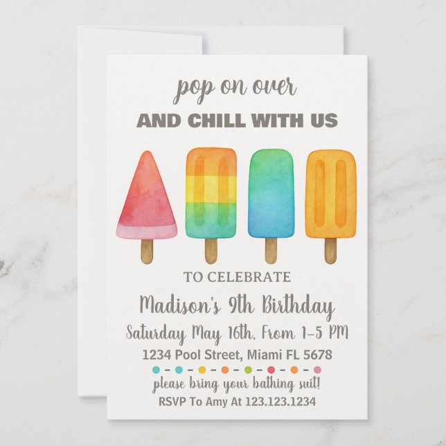 Popsicle Invitation d'anniversaire pour les enfant (Devant)