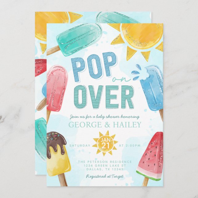 Popsicle Pop Sur Invitation Baby shower (Devant / Derrière)