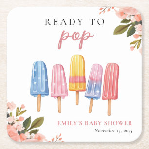 Popsicle Ready to Pop Baby Dusche Rechteckiger Pappuntersetzer