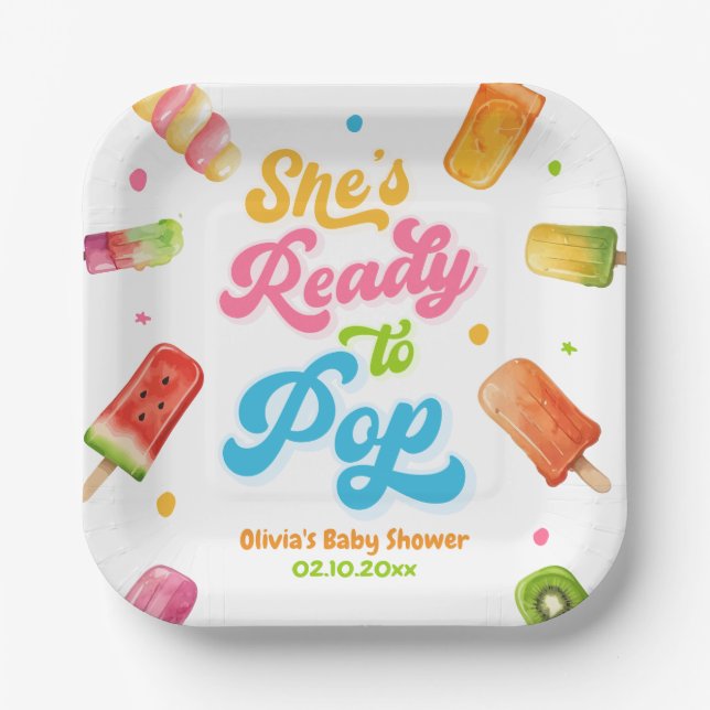 Popsicle She's ready to Pop Baby Shower Pappteller (Vorderseite)
