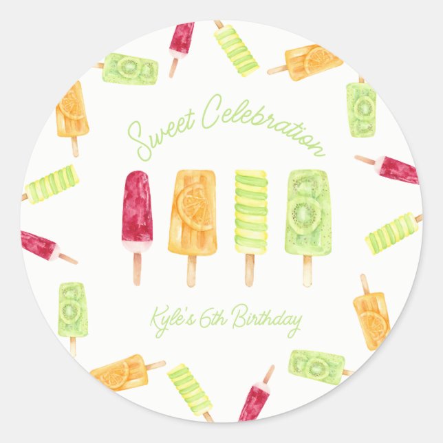 Popsicle Summer Birthday Party Runder Aufkleber (Vorderseite)
