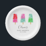 Popsicle Theme Summer Baby Dusche Pappteller<br><div class="desc">Spaß und moderne popsicle Thema Babydusche Papiertüte mit Aquarellbildern von bunten Eis-Pop. Ideal für eine Dusche im Sommer.</div>