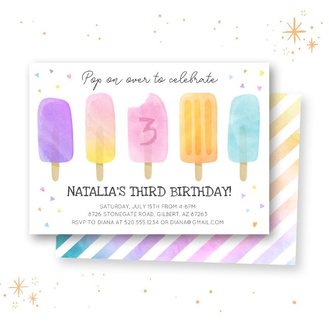 Popsicle Watercolor Pink Girl Birthday Einladung (Von Creator hochgeladen)