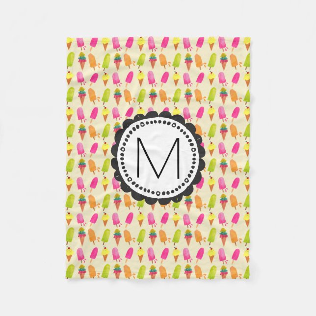 Popsicles and Ice cream cons Custom Monogram Fleecedecke (Vorderseite)