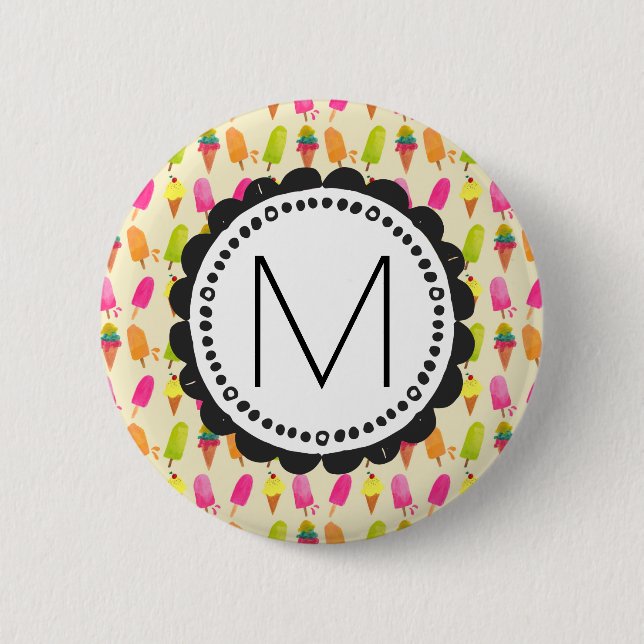Popsicles and Ice Creme Personalisiert Monogram Button (Vorderseite)
