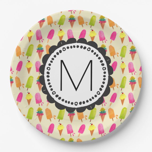 Popsicles and Ice Creme Personalisiert Monogram Pappteller (Vorderseite)