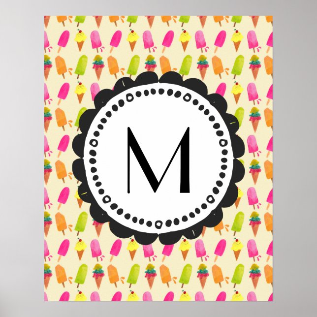 Popsicles and Ice Creme Personalisiert Monogram Poster (Vorne)