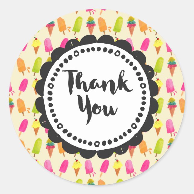 Popsicles and Ice Creme Vielen Dank Runder Aufkleber (Vorderseite)