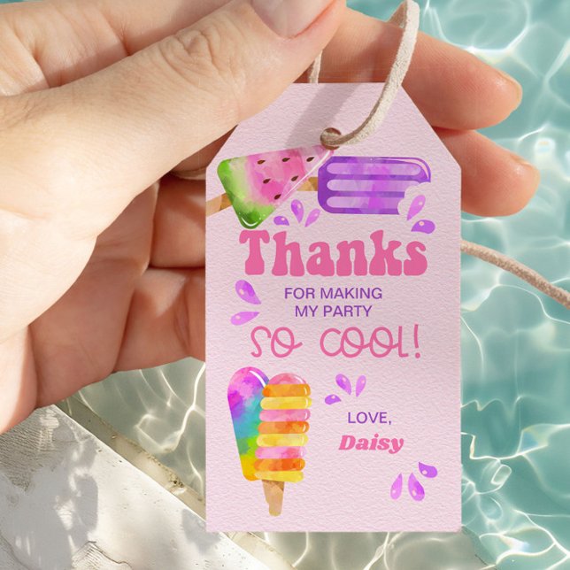 Popsiv Party Cool Ices Rosa Danke Geschenkanhänger (Pink Popsicle Birthday Party Thank You Tags by Darling & May)