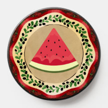 pastèque sur plaque d'olive avec tatreez palestini