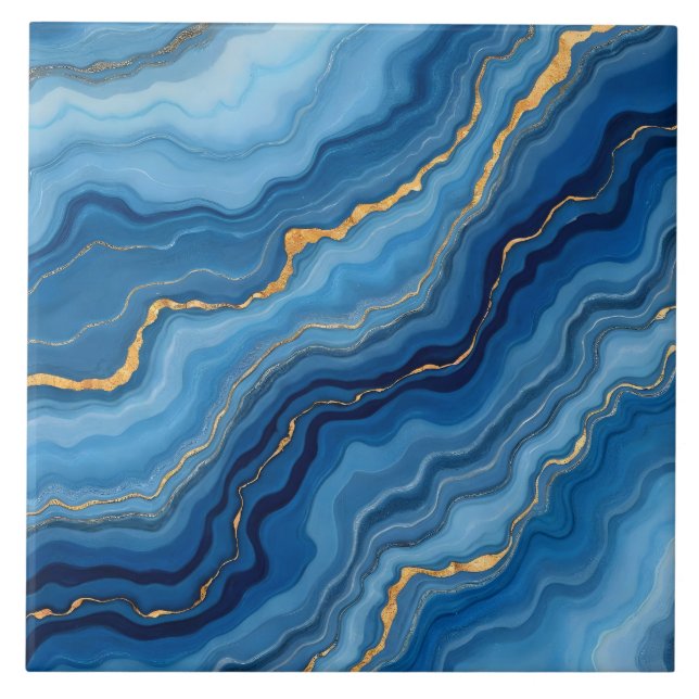 Popular Azure Blue Gold Marble Collection Fliese (Vorderseite)