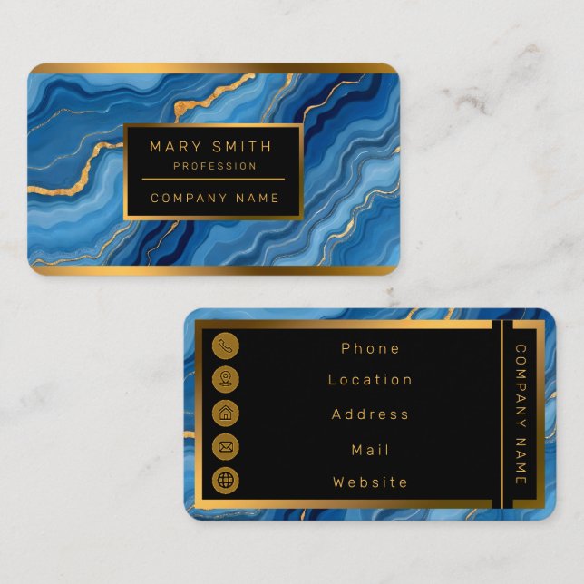 Popular Azure Blue Gold Marble Collection Visitenkarte (Vorne/Hinten)