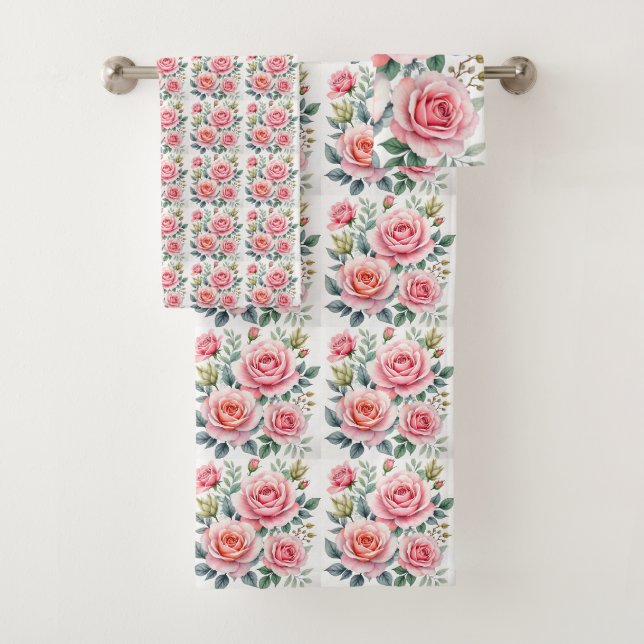 Popular Luxury Pink Roses Beautiful Collection Badhandtuch Set (Insitu)