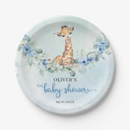 Populäre Aquarellgiraffe Blue Blumen Safari Pappteller