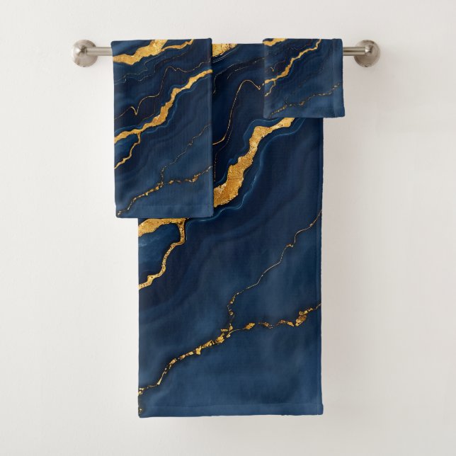 Populäre Navy Blue Gold Marmorsammlung Badhandtuch Set (Insitu)