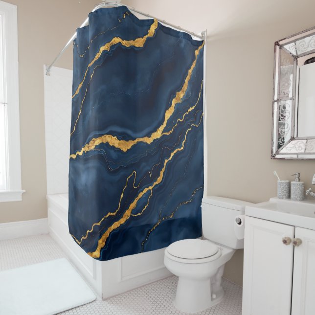 Populäre Navy Blue Gold Marmorsammlung Duschvorhang (Beispiel)