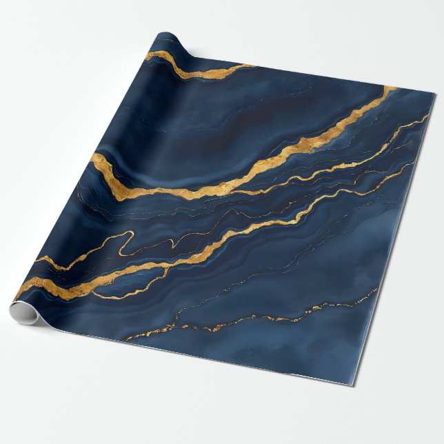 Populäre Navy Blue Gold Marmorsammlung Geschenkpapier (Ungerollt)