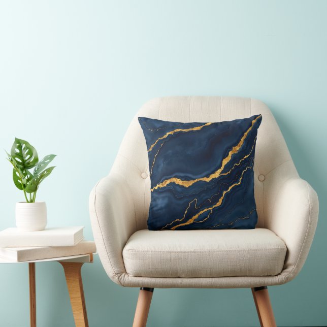 Populäre Navy Blue Gold Marmorsammlung Kissen (Stuhl )