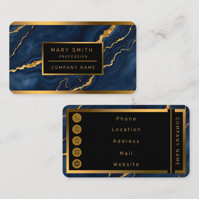 Populäre Navy Blue Gold Marmorsammlung Visitenkarte (Vorne/Hinten)