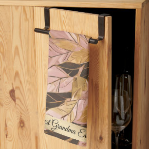 Populäre Schwarz-Pink-Gold-Boho-Blätter-Sammlung Geschirrtuch