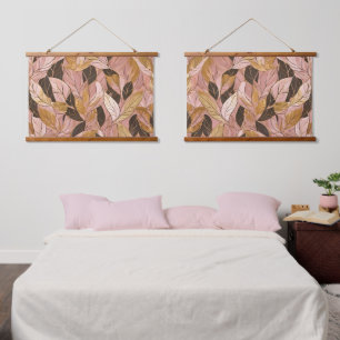 Populäre Schwarz-Pink-Gold-Boho-Blätter-Sammlung Wandteppich Mit Holzrahmen