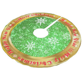 Populäre Snowflake Gold Glitzer Green Polyester Weihnachtsbaumdecke