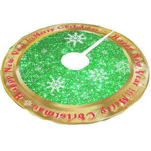 Populäre Snowflake Gold Glitzer Green Polyester Weihnachtsbaumdecke