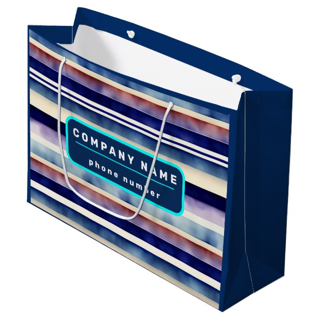 Populäre Summer Navy Blue Boat Stripes Collection Große Geschenktüte (Vorderseite Schrägansicht)