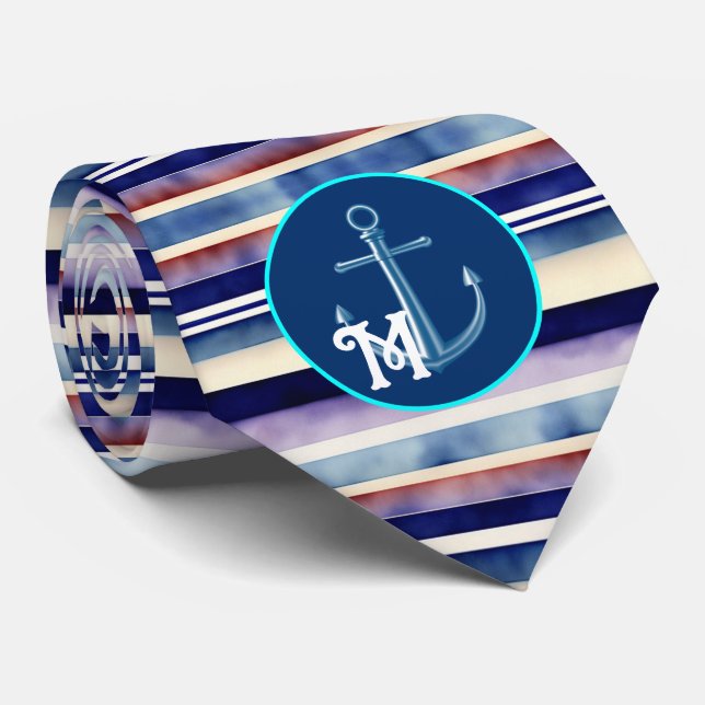 Populäre Summer Navy Blue Boat Stripes Collection Krawatte (Gerollt)